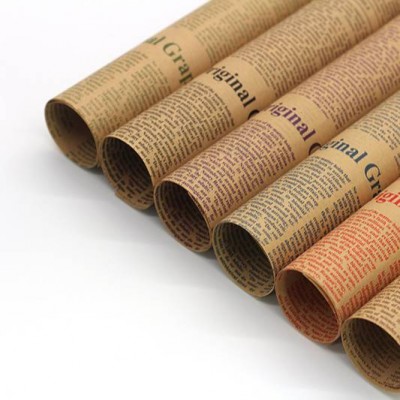 2020 Yiwu Changyi Printed English Paper Kraft Wrapping Paper Roll Sunflower Wrapping Paper